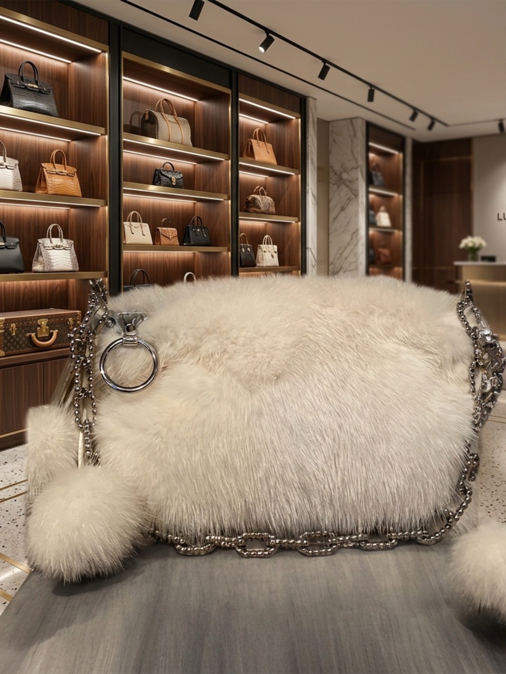 Coach Vintage Cream Mini Bag with Pom-Pom Charms